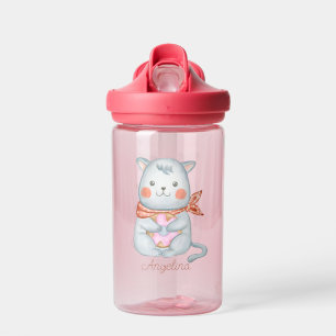 Baby Cartoon Kitten Personalised Water Bottle
