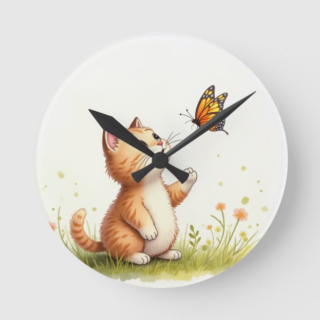 Baby cat and butterfly clock (Front)