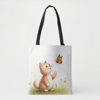 Baby Cat and Butterfly Tote Bag