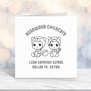 Baby Cat Bear Childcare Daycare Address 3 Self-inking Stamp