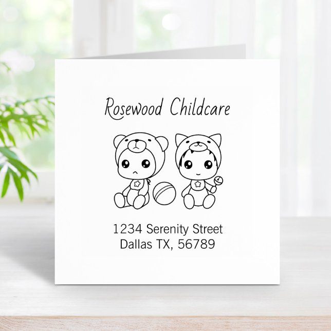 Baby Cat Bear Daycare Childcare Address 4 Rubber Stamp (Creator Uploaded)
