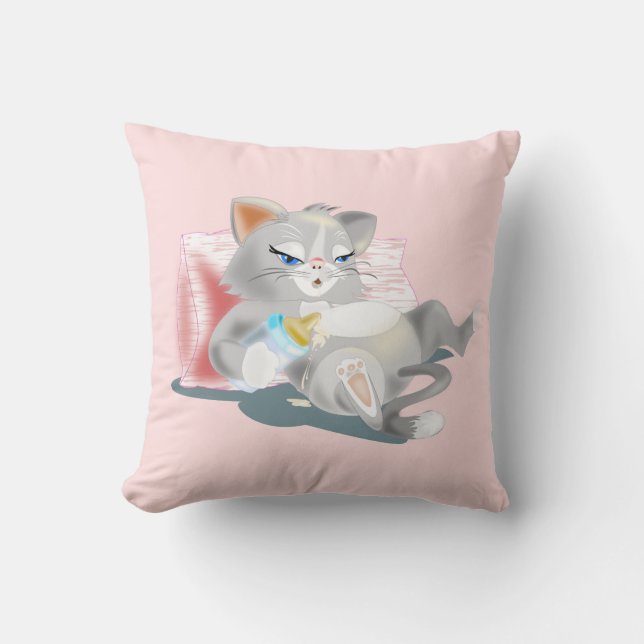 Baby Cat Funny Throw Pillow - Customisable (Front)