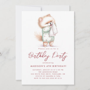 Baby Cat In Pyjamas Birthday Party  Invitation