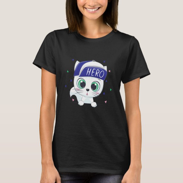 baby cat kitty cute hero cap T-Shirt (Front)