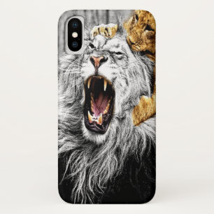 Baby cat on top of large lions head Case-Mate iPhone case