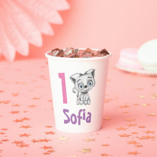 Baby Cat Plaid First Birthday Personalise Paper Cups