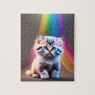 Baby Cat With Rainbow Colors Neon Lights, Cat Jigsaw Puzzle
