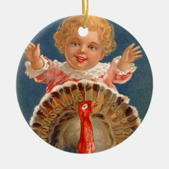 Baby Chasing Tom Turkey Vintage Ornament (Front)