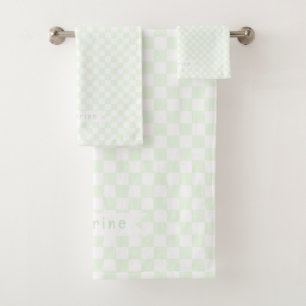 Baby Checkerboard Pastel Green White  Bath Towel Set