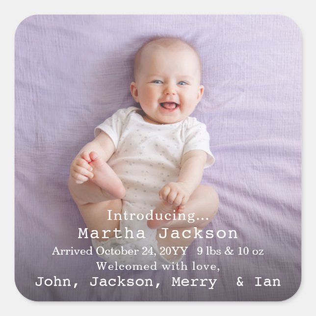  Baby Chic Sweet Modern cute Girl Birth Photo Square Sticker (Front)