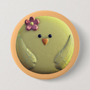 Baby chick cute yellow and pink 7.5 cm round badge