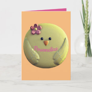 Baby chick cute yellow and pink girly spring card