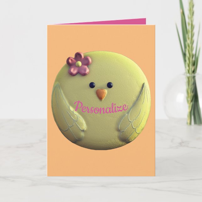 Baby chick cute yellow and pink girly spring card (Front)