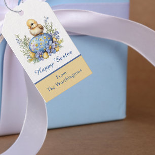 Baby Chick Happy Easter Egg Blue Yellow Flowers Gift Tags