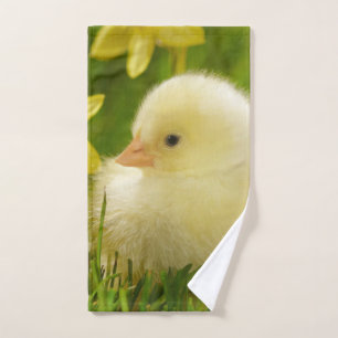 baby chick in daffodils hand towel