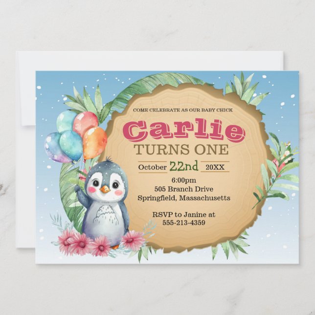 Baby Chick Penguin Birthday Invitation (Front)
