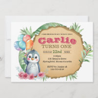 Baby Chick Penguin Birthday Invitation