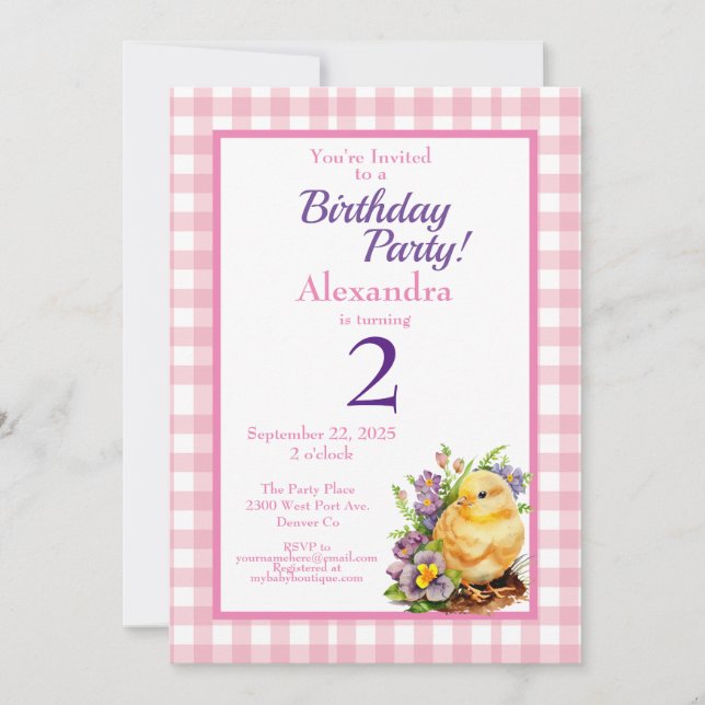 Baby Chick Pink Birthday Party Invitation (Front)