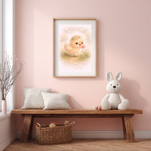 Baby Chick With Flower Neutral Nursery Kids Room Poster