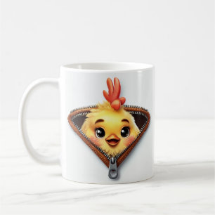 baby Chicken Popping Through Brown Leather Zipper Coffee Mug