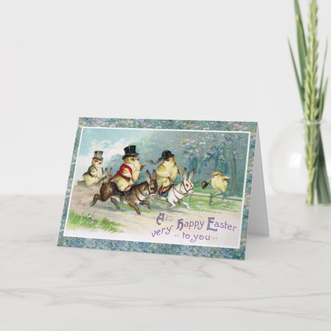 Baby Chicks on an English Hunt on Easter Morn' Holiday Card (Front)