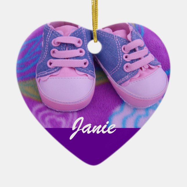 Baby Child's Name Ornament gifts Pink Shoes (Front)