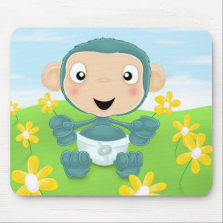 baby chimp in field of flowers mouse pad