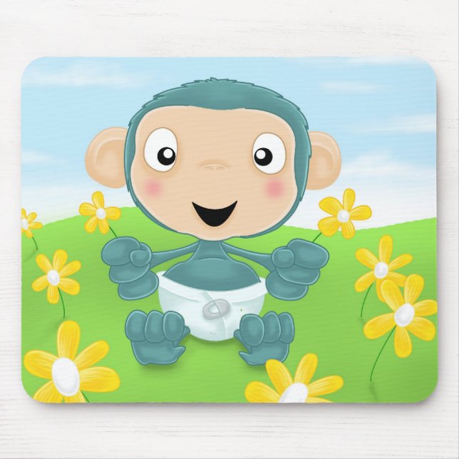 baby chimp in field of flowers mouse pad (Front)
