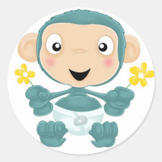 baby chimp with flowers classic round sticker