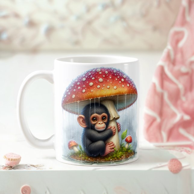Baby Chimpanzee Under Mushroom Umbrella Coffee Mug (Creator Uploaded)