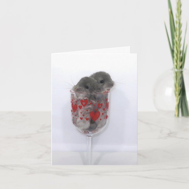 Baby chinchillas in wine glass holiday card (Front)