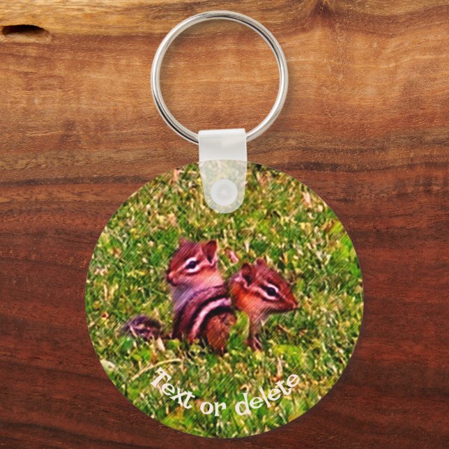 Baby Chipmunks Animal Art Personalised Key Ring (Front)