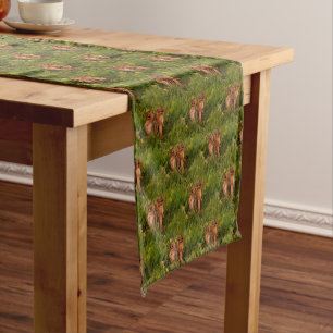 Baby Chipmunks Animal Nature Art Short Table Runner