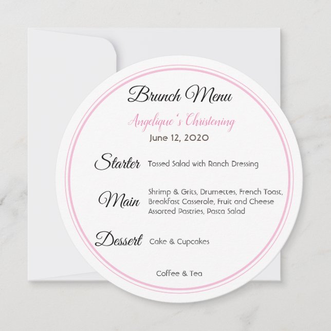 Baby Christening Brunch Menu Invitation (Front)