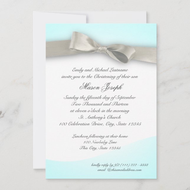 Baby Christening with Bow Invitation (Front)