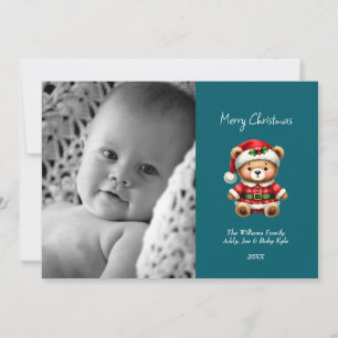 Baby Christmas Bear Custom Photo Cute Holiday Card