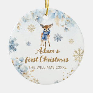 Baby Christmas Deer Personalised Photo Ceramic Tree Decoration