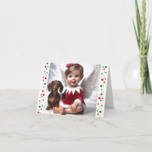 Baby Christmas Elf and Dachshund Card