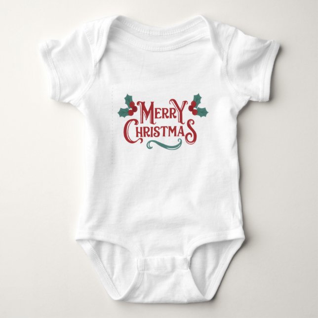 Baby Christmas One-Piece | Merry Christmas Outfit  Baby Bodysuit (Front)