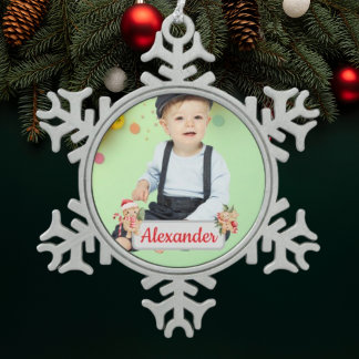 Baby Christmas Photo Snowflake Pewter Christmas Ornament