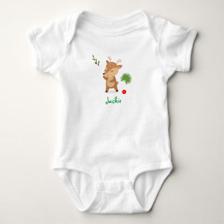 Baby Christmas Reindeer With Flowers and Holly Bodysuit