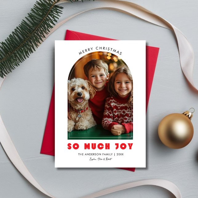 Baby Christmas So Much Joy Funny Pet Dog Photo Red Holiday Card (Creator Uploaded)