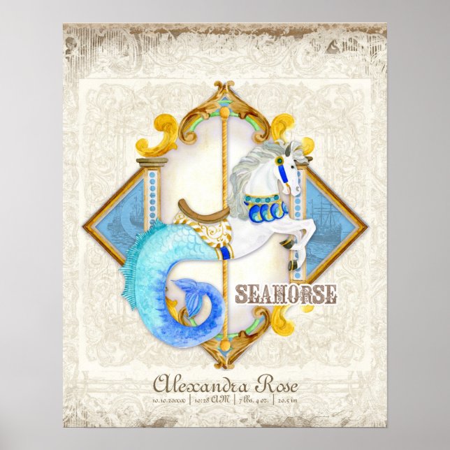 Baby Circus Fantasy Seahorse Carousel Vintage Poster (Front)