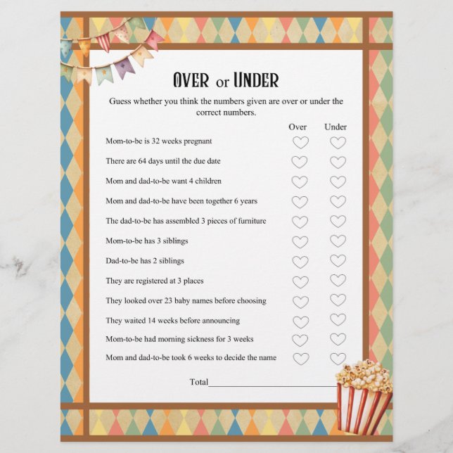 Baby Circus_ Over or Under Baby Shower game Custom Letterhead (Front)