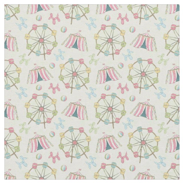 Baby Circus Theme Ferris Wheel Balloons Fabric (Close Up)