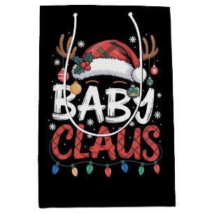 Baby Claus Christmas Santa Hat Antlers Xmas Lights Medium Gift Bag