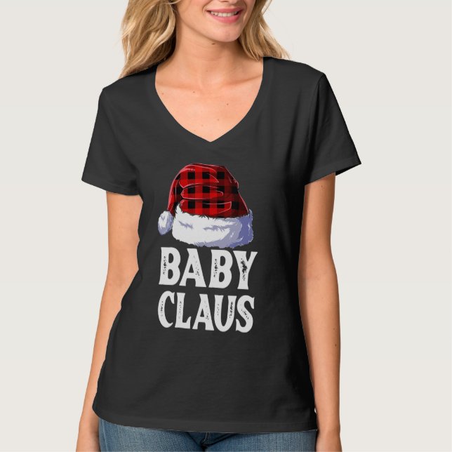 Baby Claus Santa Hat Red Buffalo Plaid Christmas F T-Shirt (Front)