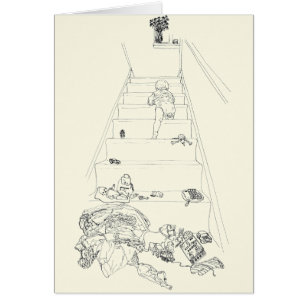 Baby Climbing the Stairs Drawing Funny Family Art