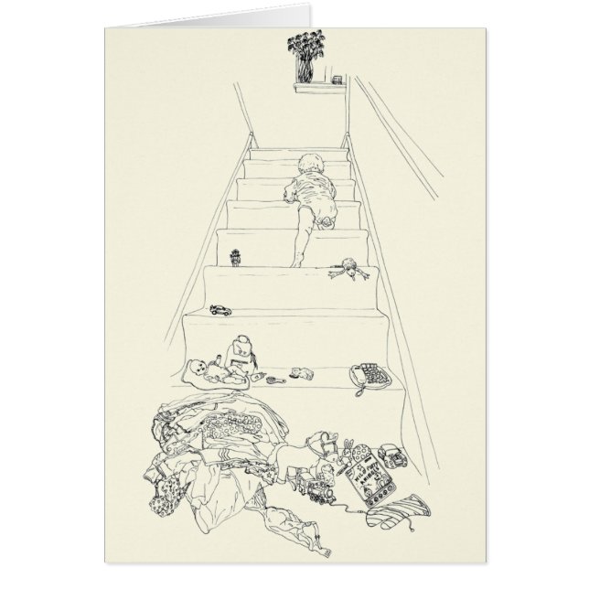 Baby Climbing the Stairs Drawing Funny Family Art (Front)