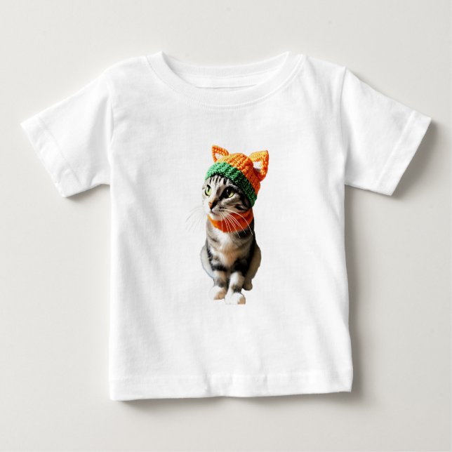baby cloth, t-shirt with cat print (Front)